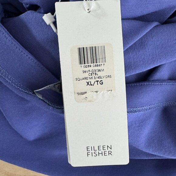 Eileen Fisher Jersey Knit Dress XL Blue Square Neck 3/4 Sleeve NWT DR-1637 - Picture 6 of 9
